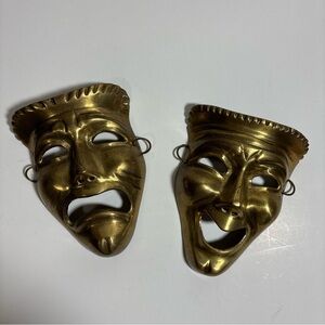 Pair of Vintage Gatco Solid Brass Drama Tragedy And Comedy Mask Wall Hang Decor